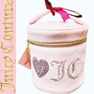 Juicy Couture Rhinestone, "I ❤️ JC  Round Velour Cosmetic Bag